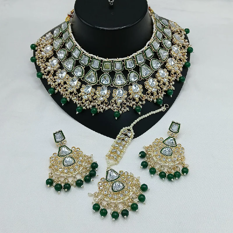 women’s ruby necklaces-Lucentarts Jewellery Gold Plated Kundan Stone Pearls And Meenakari Choker Necklace Set