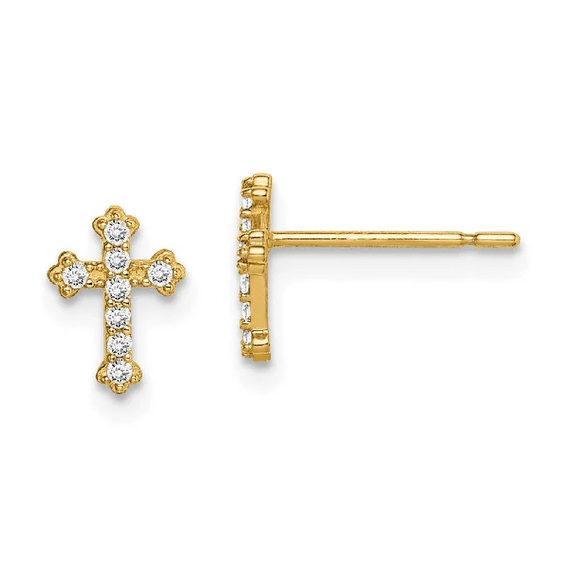 women’s gold earrings-Madi K Kid's 14k  CZ Cross Post Earrings