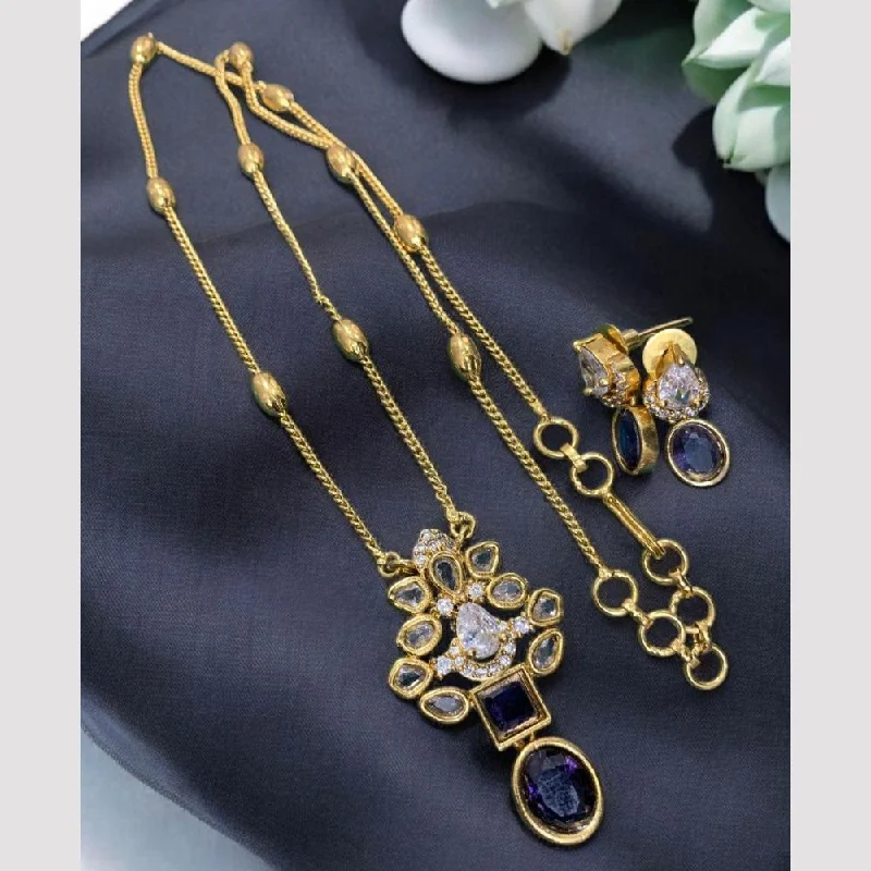 women’s delicate necklaces-Sona Creation Gold Plated Crystal Stone Long Necklace Set