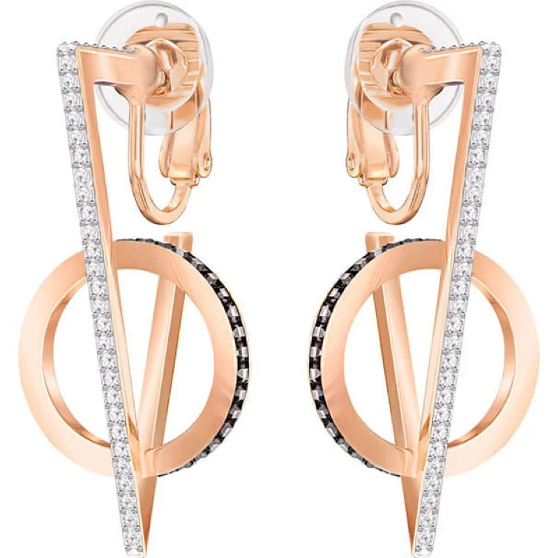 women’s heart-shaped earrings-Swarovski Women's Clip Earrings - Hero Black & White Pave Rose Gold Crystal | 5374860