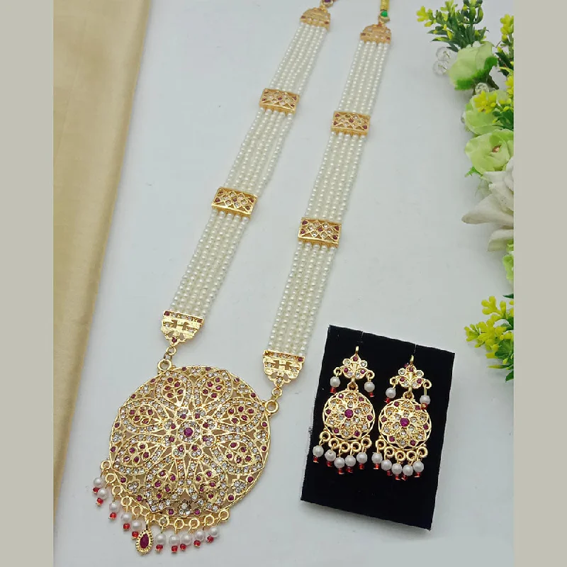 women’s rose gold necklaces-SP Jewellery Gold Plated Austrian Stone And Pearls Long Necklace Set