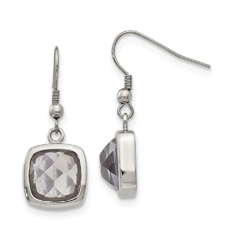 women’s dangly earrings-Stainless Steel Polished Square Glass Shepherd Hook Earrings