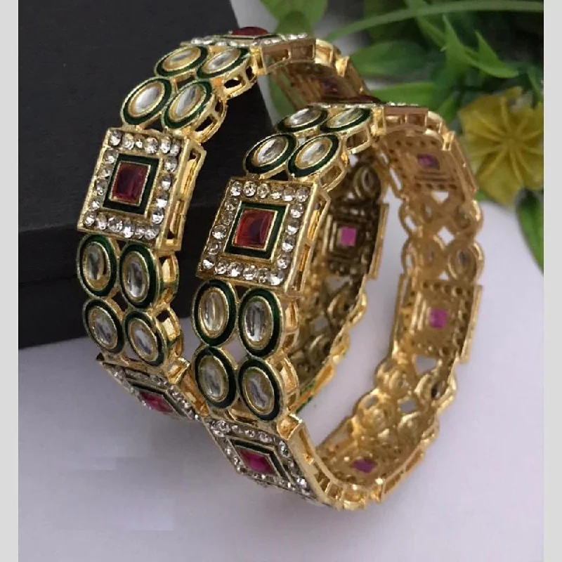 women’s sterling silver bangles-FS Collection Gold Plated Kundan Stone Bangle Set