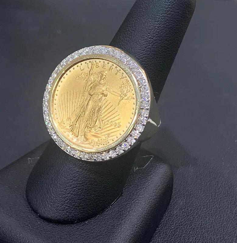 women’s engagement rings with yellow diamonds-14YG Mens Coin Diamond Ring