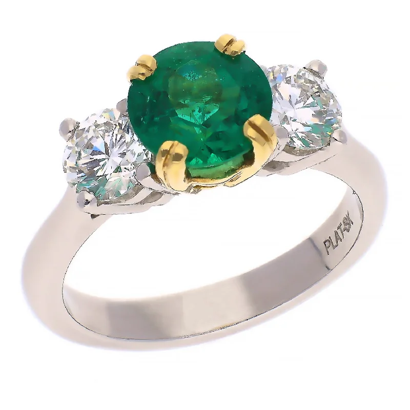 women’s radiant cut engagement rings-18K Yellow Gold and Platinum Emerald and Diamond Ring