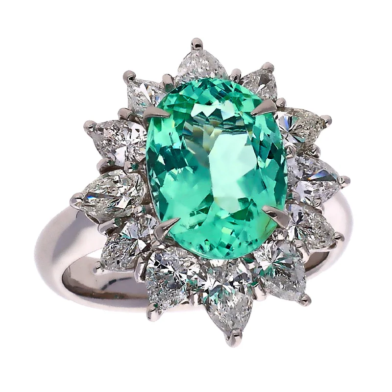 women’s classic solitaire engagement rings-18K White Gold Paraiba Tourmaline and Diamond Ring