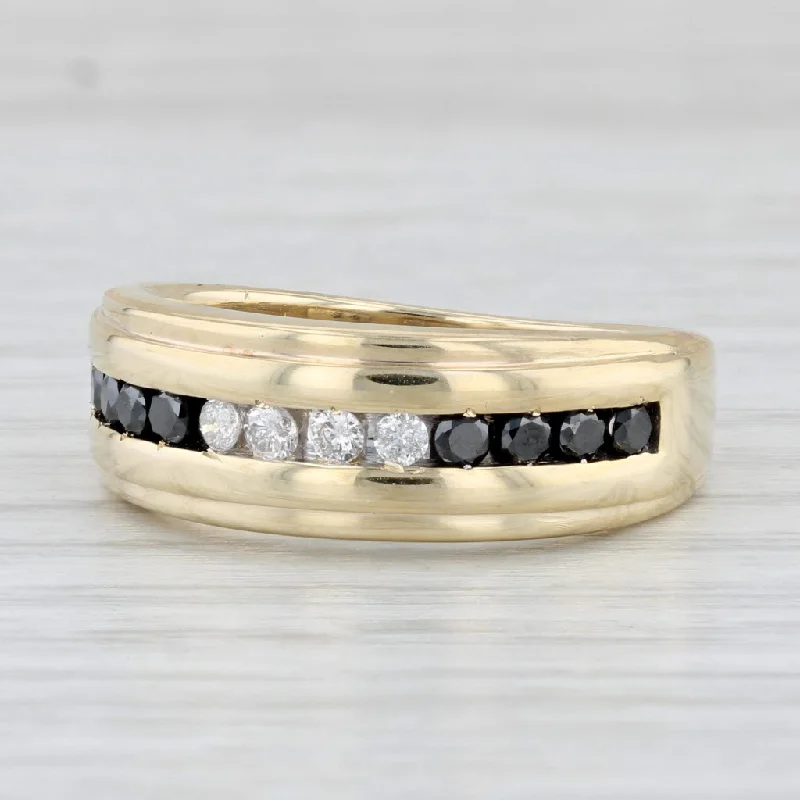 women’s solitaire engagement rings-0.48ctw Black White Diamond Ring 10k Yellow Gold Size 10 Men's Wedding Band