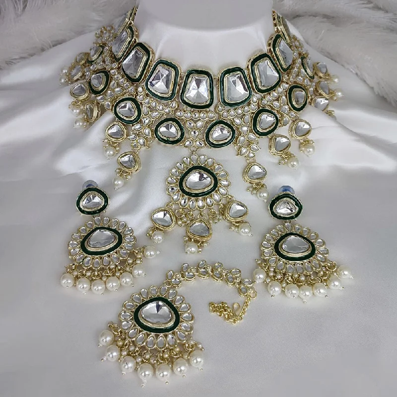 women’s gemstone charm necklaces-Manisha Jewellery Gold Plated Kundan Stone And Pearls Meenakari Choker Necklace Set