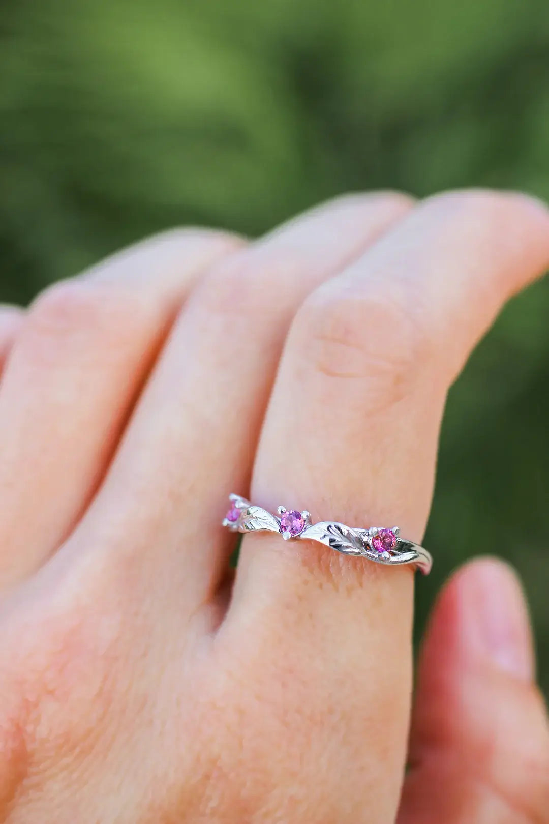 women’s wedding rings with diamonds-Three Pink Stones Band