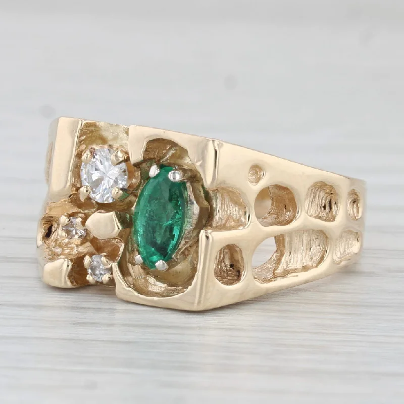 women’s classic engagement rings-0.75ctw Emerald Diamond Ring 14k Yellow Gold Size 11 Men's