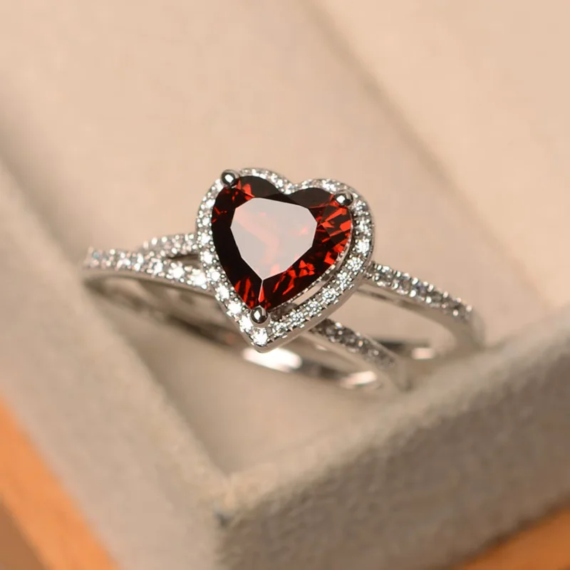 women’s promise rings-Mi Amor Garnet Ring 2 Set Ring