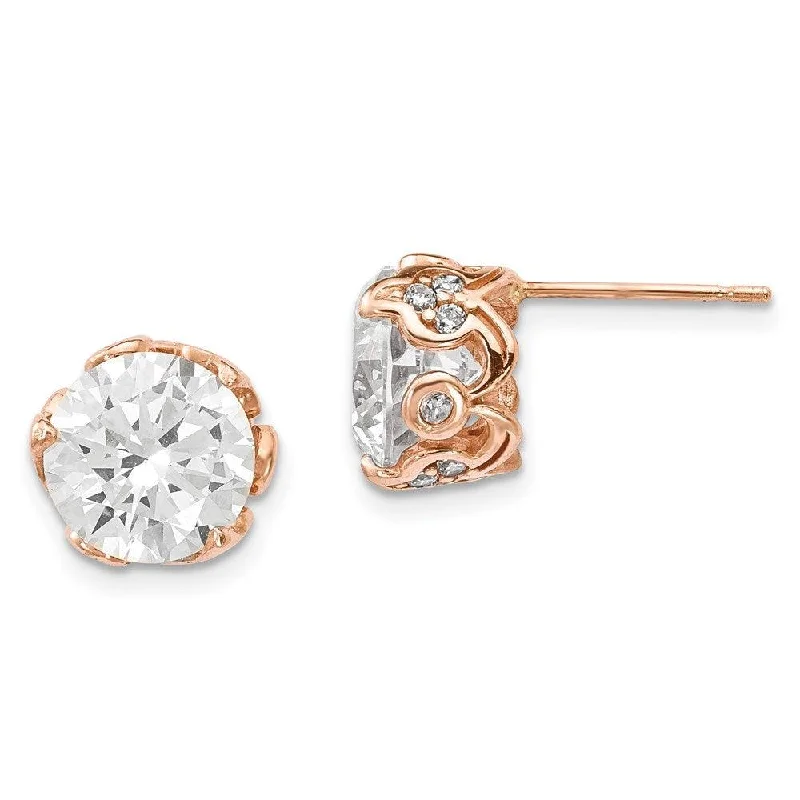 women’s vintage stud earrings-10K Tiara Collection Rose Gold Polished CZ Post Earrings