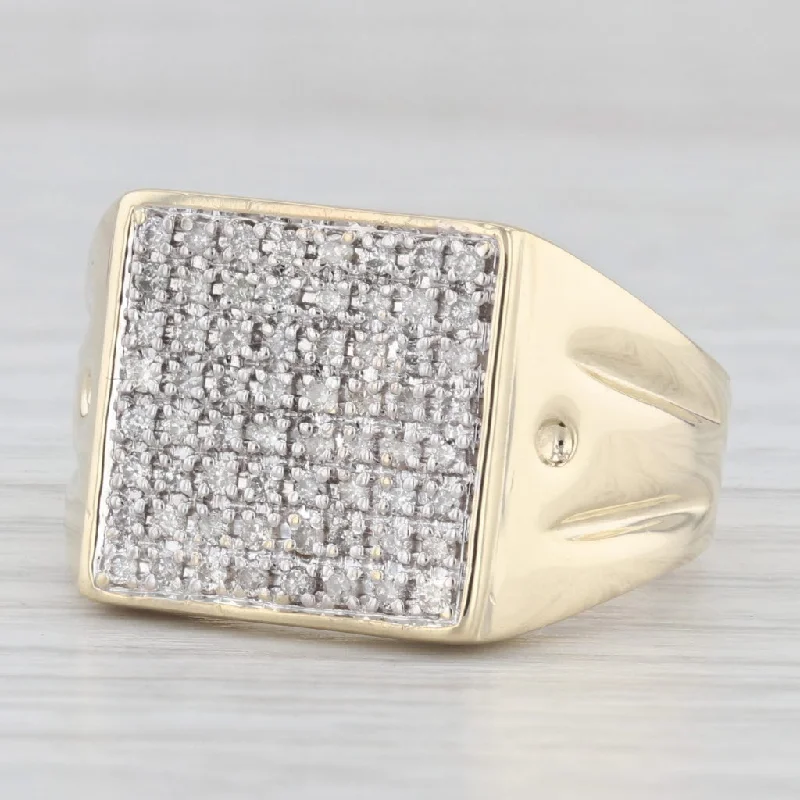 women’s square diamond engagement rings-0.53ctw Pave Diamond Ring 10k Yellow Gold Size 10.5 Men's