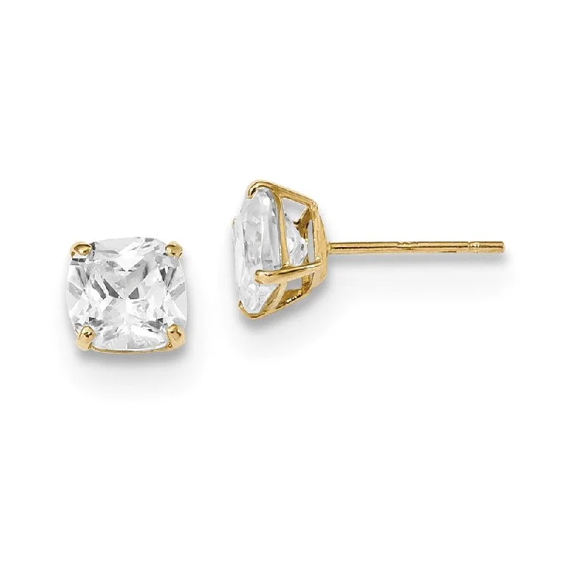 women’s birthstone stud earrings-14k Polished 6x6 Cushion Cut CZ Stud Post Earrings