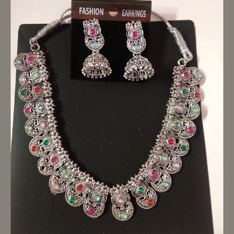 women’s charm and chain necklaces-Sanjana Jewels Oxidised Plated Kundan Stone Necklace Set