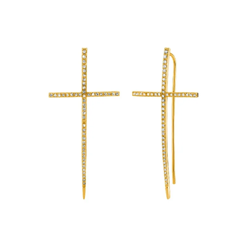 women’s infinity loop earrings-14K Gold Diamond Cross Spike Earrings EG000071