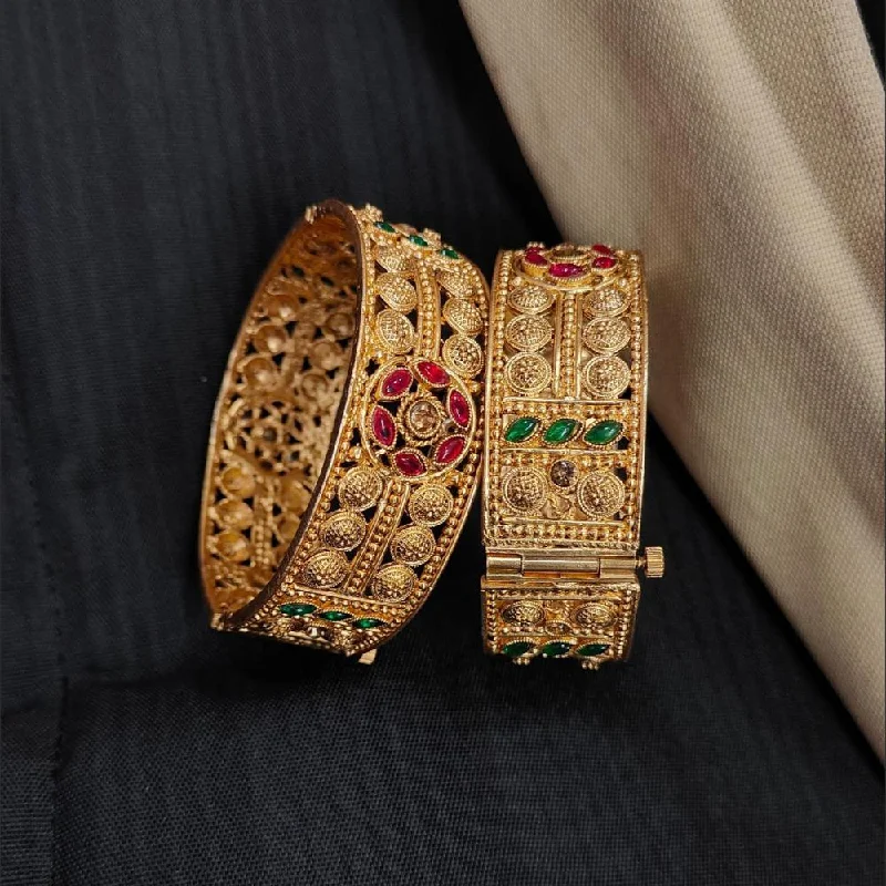 women’s wedding bracelet sets-Pooja Bangles Gold Plated Pota Stone Bangle Set