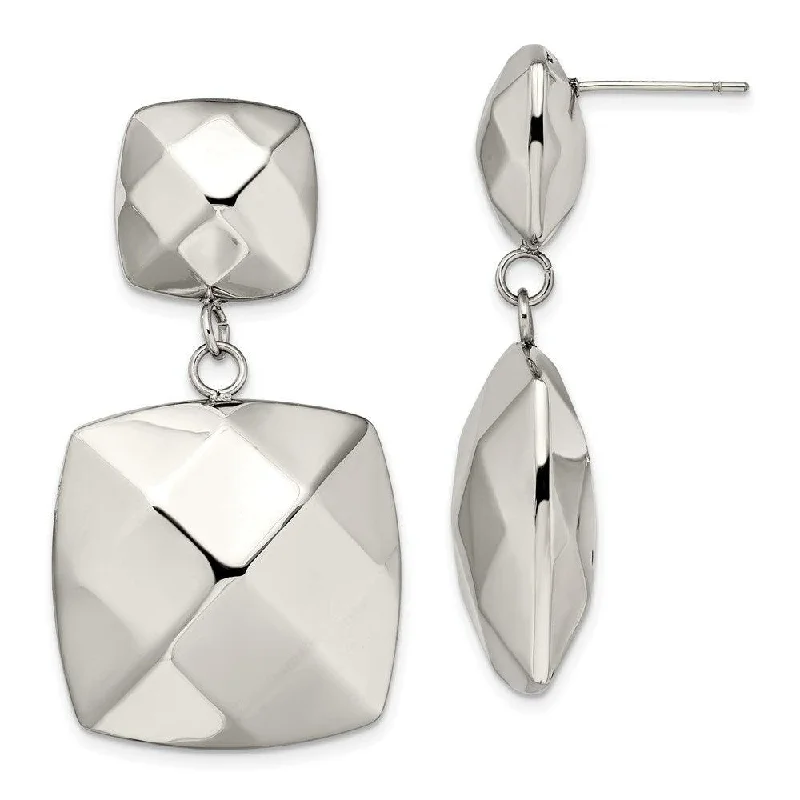 women’s twisted earrings-Stainless Steel Polished Hollow Squares Post Dangle Earrings