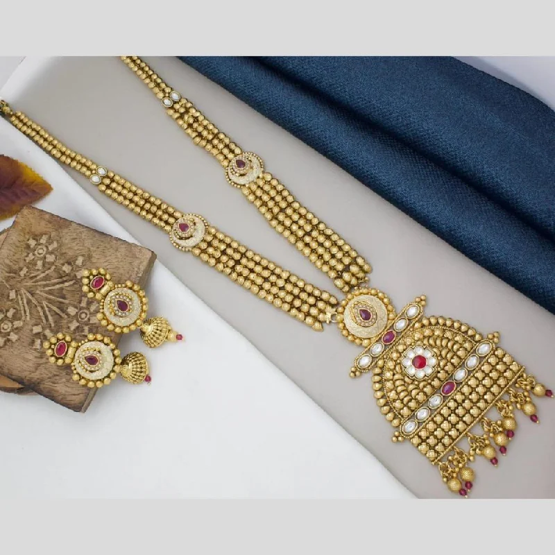 women’s designer necklaces-Manisha Jewellery Gold Plated Kundan Stone And Pearls Long Necklace Set