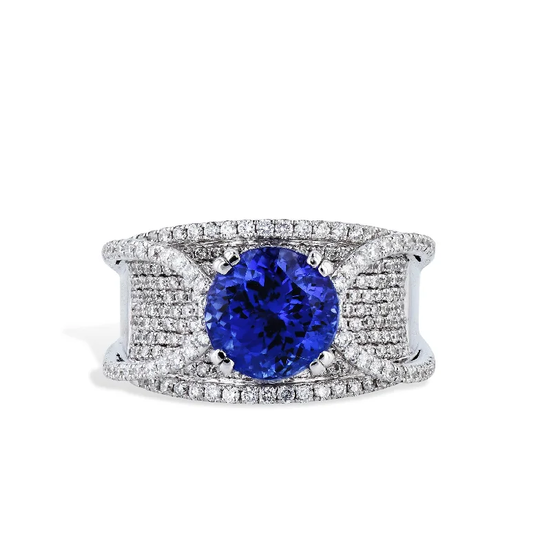 women’s personalized rings-White Gold Tanzanite Pave Diamond Estate Ring