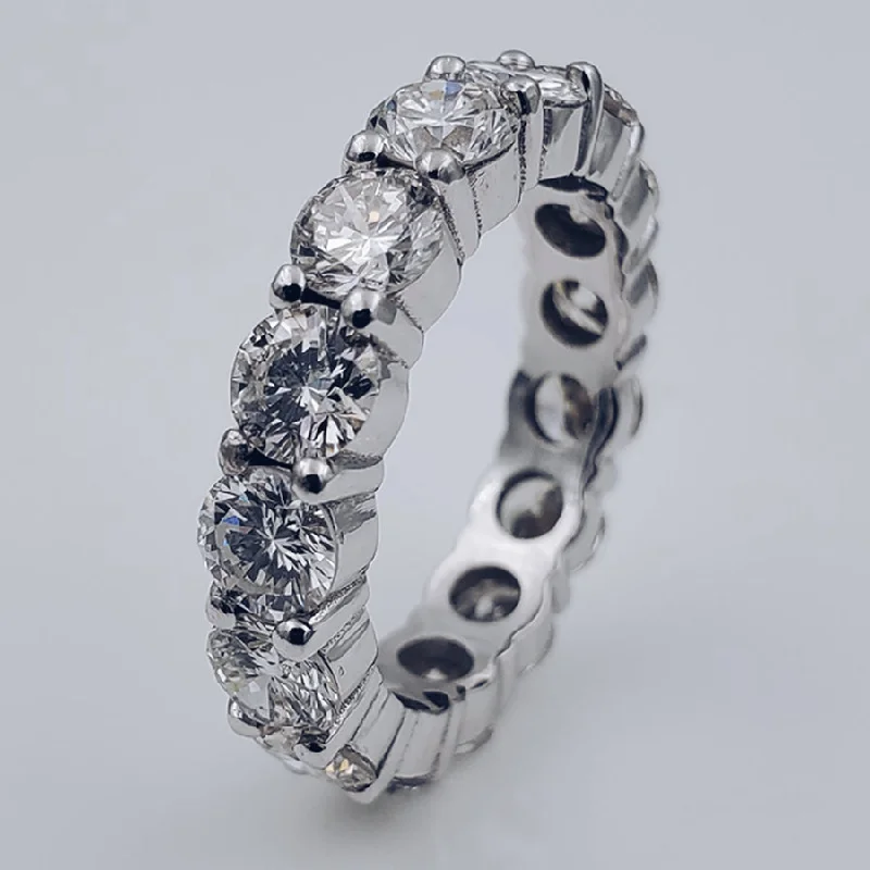 women’s boho rings-Women's 14K White Gold 4.50 CT Total Weight Round Diamonds 5.0 GR Eternity Band. (Size: 6.5)