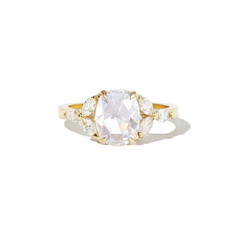 women’s three-stone engagement rings-Antique Cushion Rose Cut Moissanite & Marquise Diamond Ring