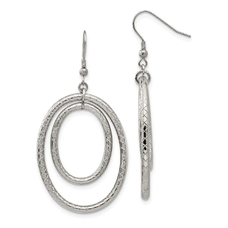 women’s crystal earrings-Stainless Steel Polished and Textured Shepherd Hook Earrings