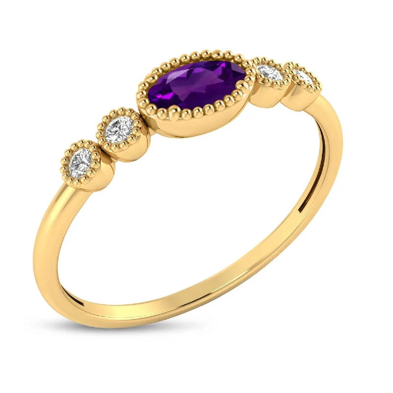 women’s stacked engagement rings-YELLOW GOLD AMETHYST AND DIAMOND RING