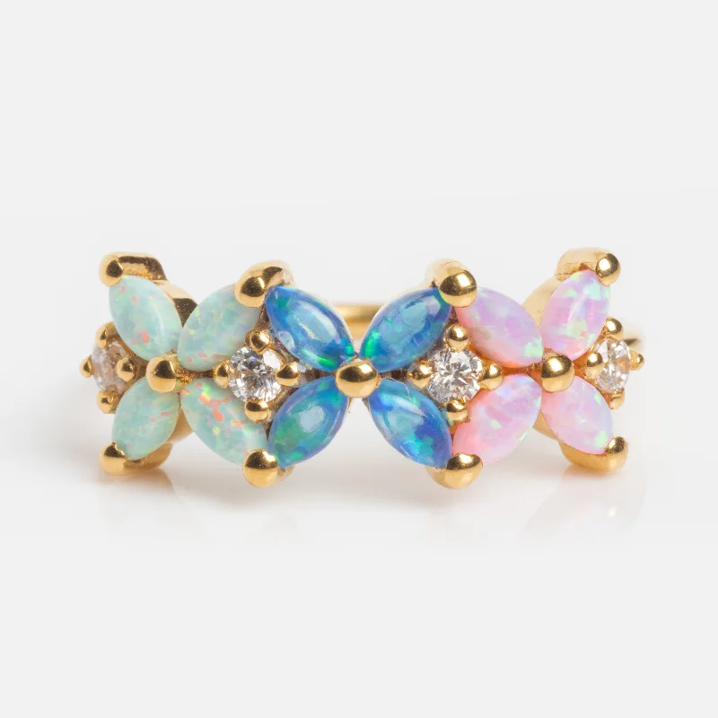 women’s white gold rings-Opal Ombre Fleur Band