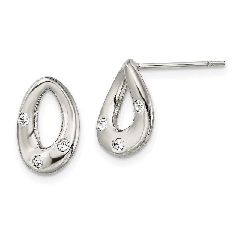 women’s trendy earrings-Stainless Steel Polished Tear Drop 3 Crystal Post Earrings