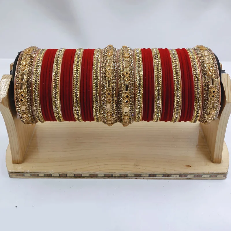 women’s thin bangles-Pooja Bangles Gold Plated Austrian Stone Bangles Set