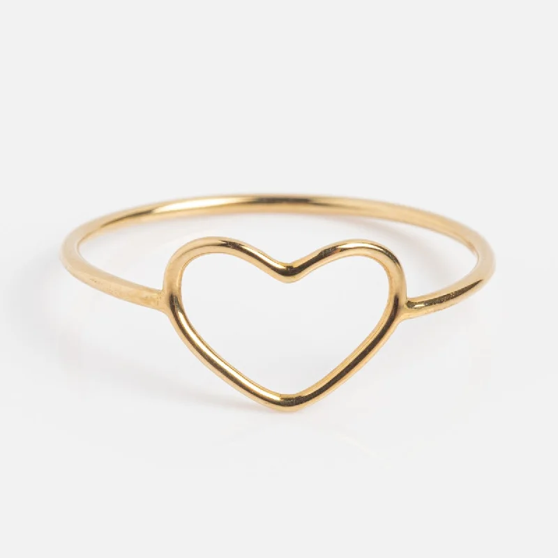 women’s halo engagement rings-Solid Gold Delicate Heart Ring