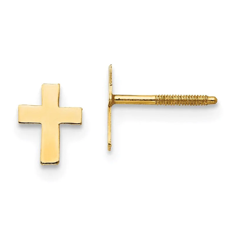 women’s gold earrings-Madi K Kid's 14k  Polished Tiny Cross Silicone Back Earrings