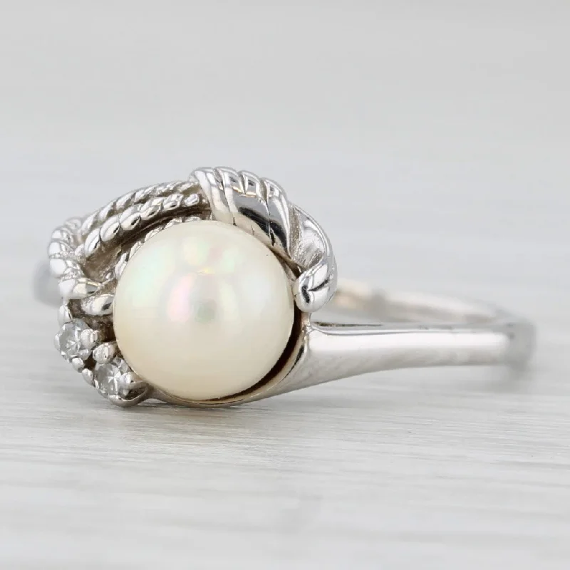 women’s radiant cut engagement rings-Cultured Pearl Diamond Ring 14k White Gold Size 7.5