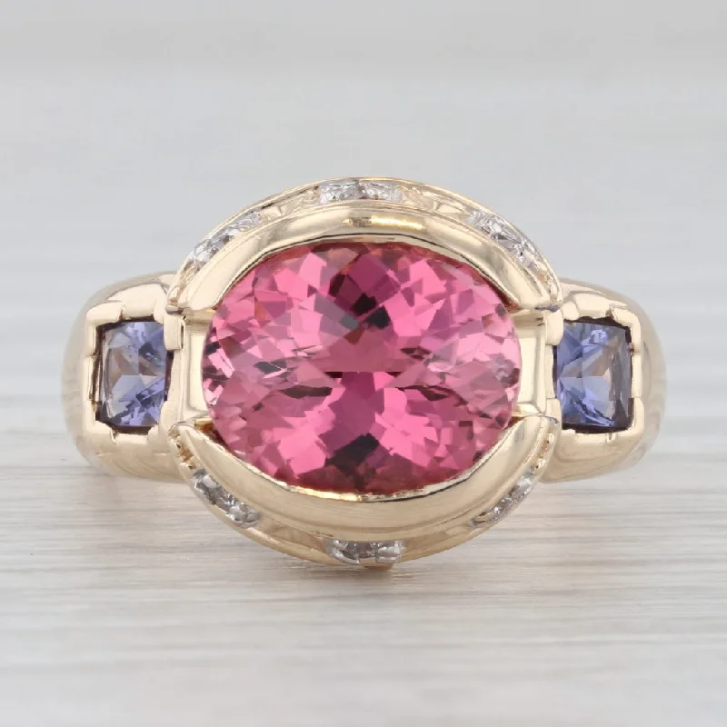 women’s luxury engagement rings-6.50ctw Pink Tourmaline Iolite Diamond Ring 14k Yellow Gold Size 9