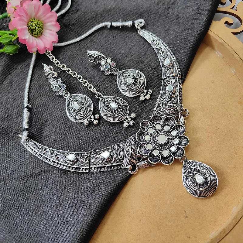 women’s fashion statement necklaces-Darshana Jewels Oxidised  Plated Necklace Set