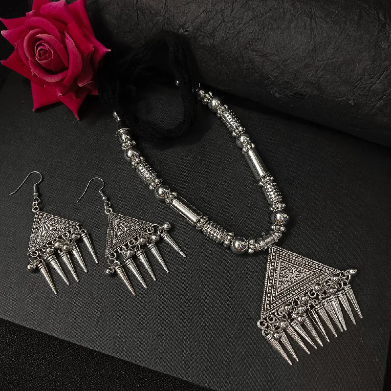 women’s contemporary necklaces-Darshana Jewels Oxidised Plated Long Necklace Set