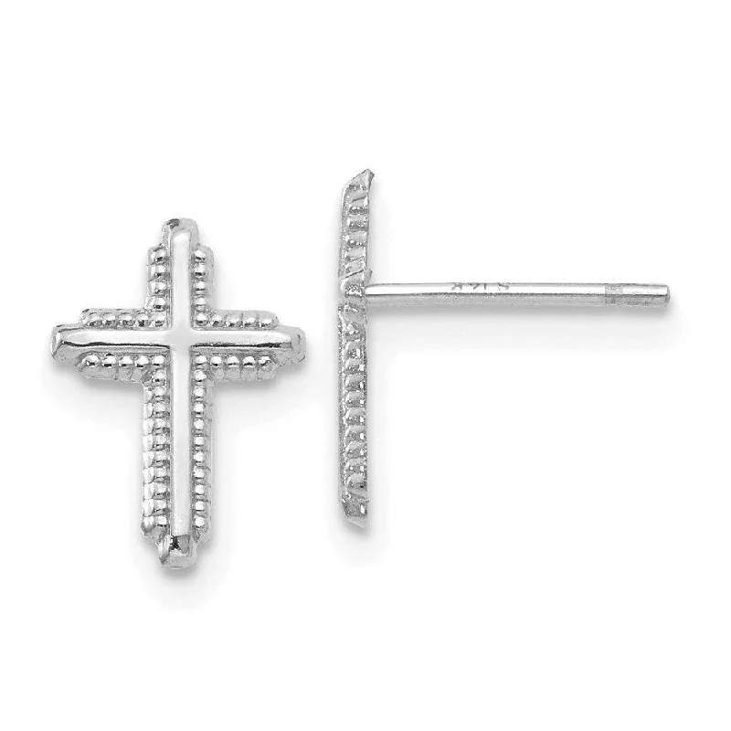 women’s crystal drop earrings-14K White Gold Polished Cross Post Earrings