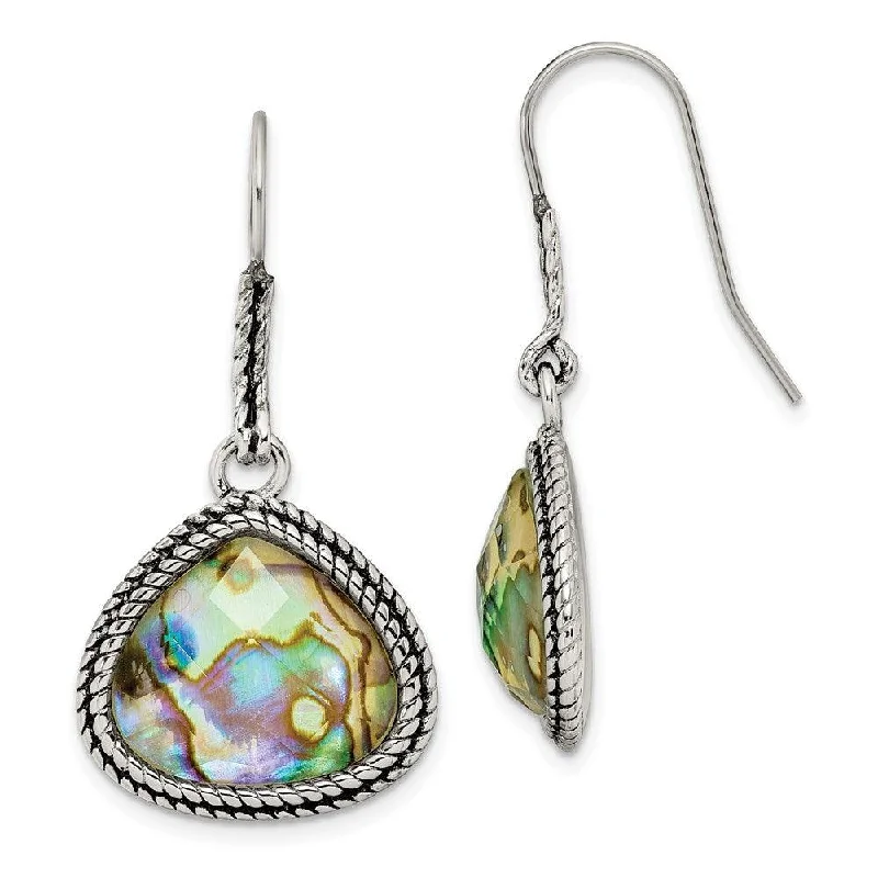 women’s gold hoop earrings-Stainless Steel Polished/Antiqued Imitation Abalone Earrings