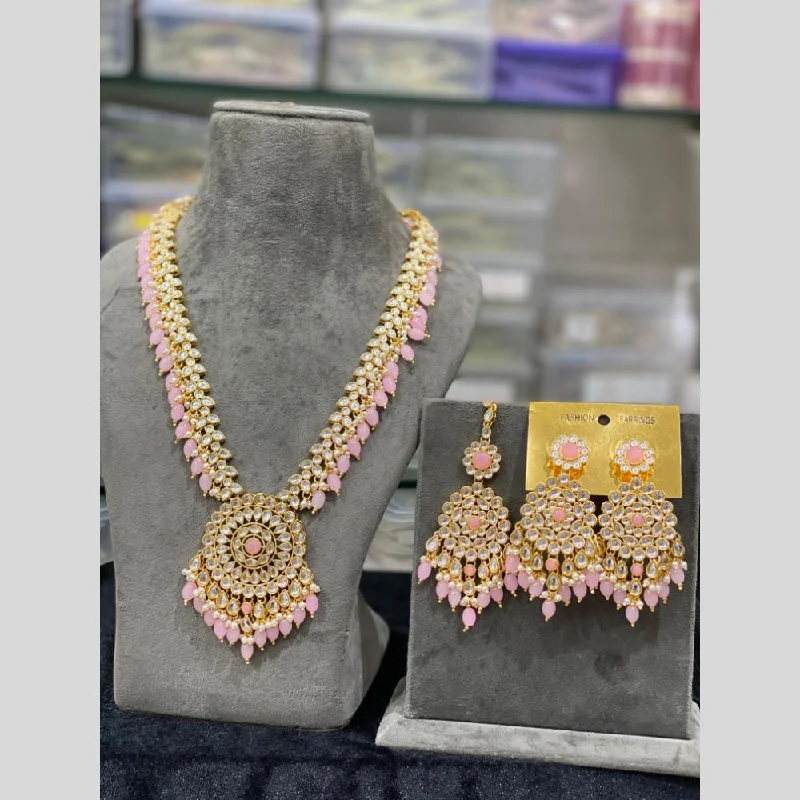 women’s crystal necklaces-Hira Collections Gold Plated Kundan Stone And Beads Necklace Set