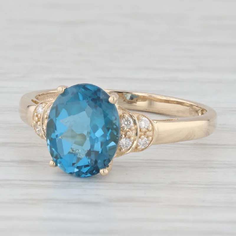 women’s custom engagement rings with diamonds-3.33ctw Oval London Blue Topaz Diamond Ring 14k Yellow Gold Size 9.25