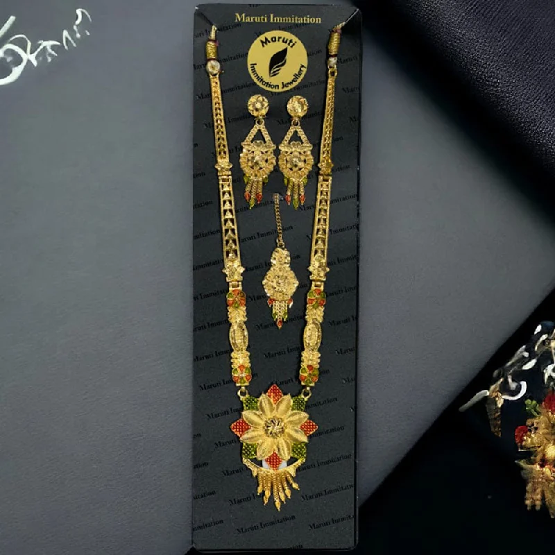 women’s gold choker necklaces-Maruti Immitation Gold Plated Meenakari Necklace Set