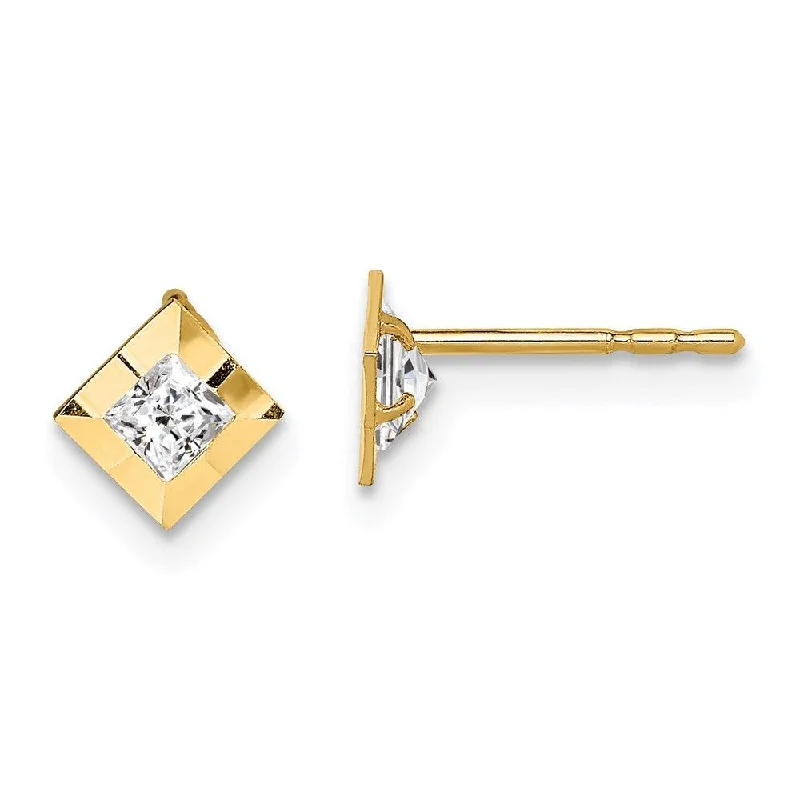 women’s modern earrings-Madi K Kid's 14k  CZ Square Post Earrings