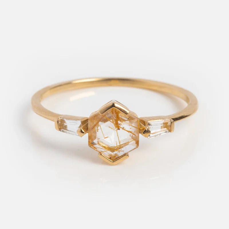 women’s multi-stone rings-Solid Gold Rutilated Quartz Illumination Ring