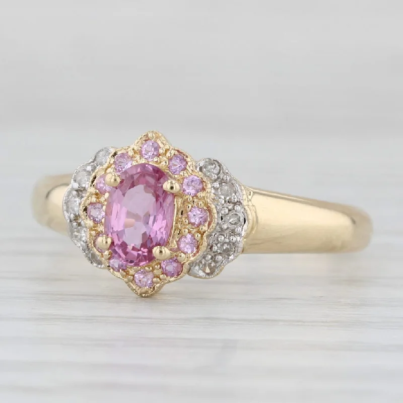 women’s gold engagement rings-0.73ctw Pink Sapphire Diamond Ring 14k Yellow Gold Size 8.25