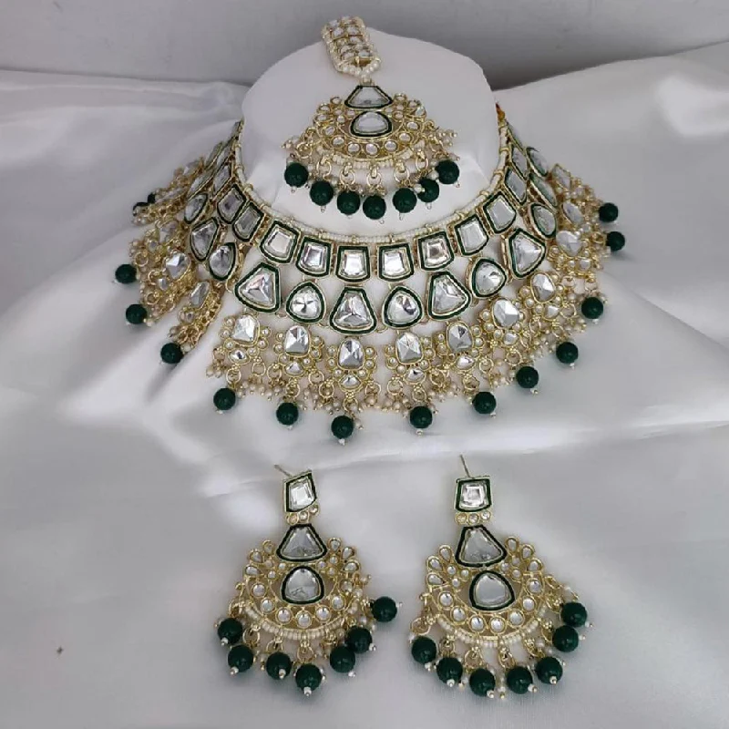 women’s gold chain necklaces-Lucentarts Jewellery Gold Plated Kundan Stone Pearls And  Meenakari Choker Necklace Set