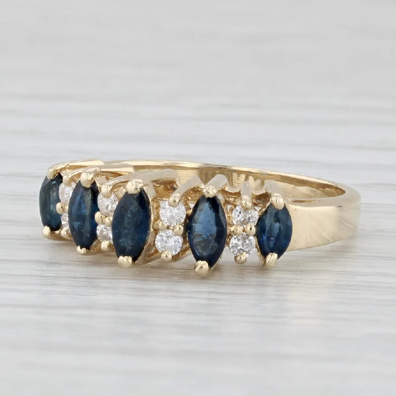 women’s engagement rings with blue sapphires-0.84ctw Blue Sapphire Diamond Ring 14k Yellow Gold Tiered Stackable Size 6