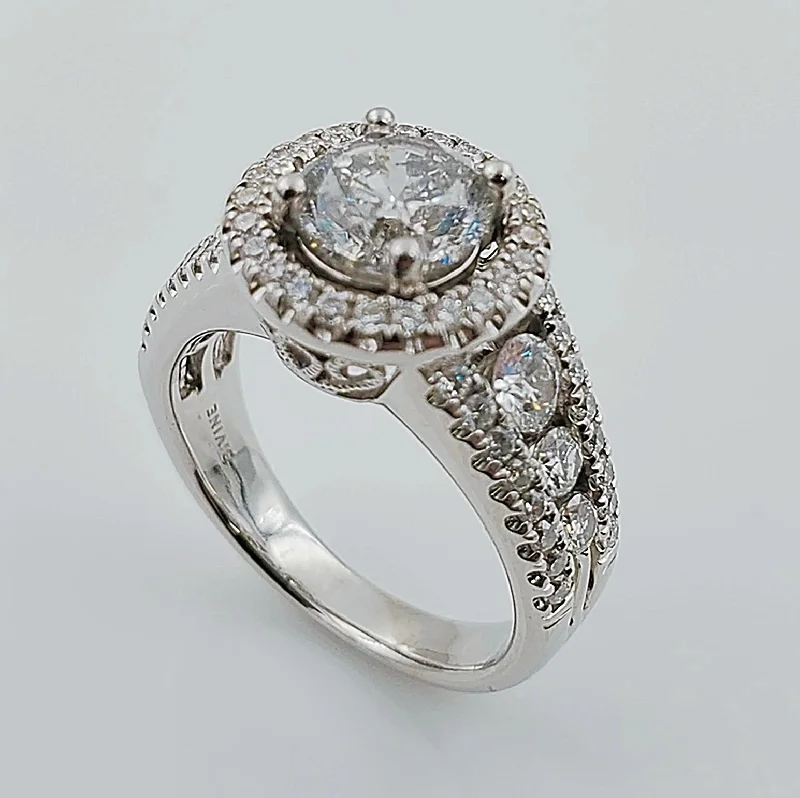 women’s chunky rings-Women's 14K White Gold with 1.00 CT Round Diamond (I2 Color I) 5.0 GR Total Weight Wedding Ring. (Size: 4.75)