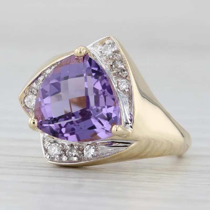 women’s vintage engagement rings-3.65ctw Amethyst Diamond Ring 14k Yellow Gold Size 6.25 Cocktail