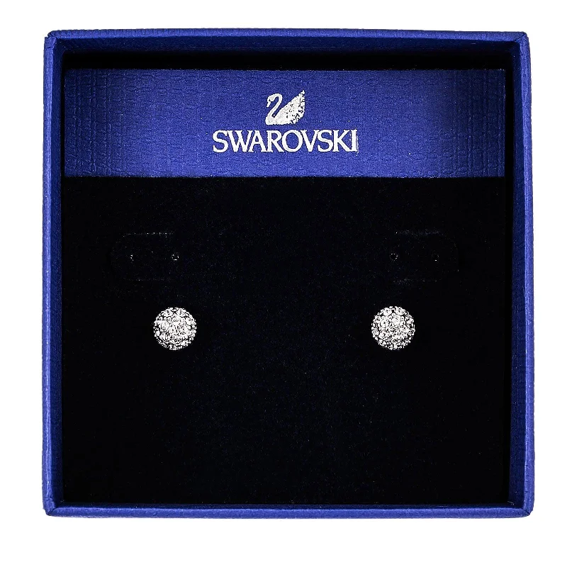 women’s rhinestone earrings-Swarovski Women's Emma Rhodium Plated Bubble Shaped Crystal Pierced Earrings, 3/8" Diameter | 1730583